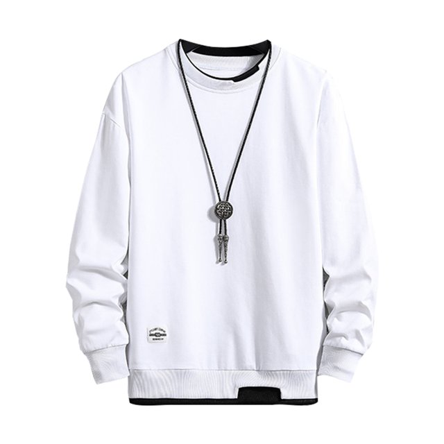 LUXUR Mens Fake Two Pieces Pullover Leisure Work Tops White L