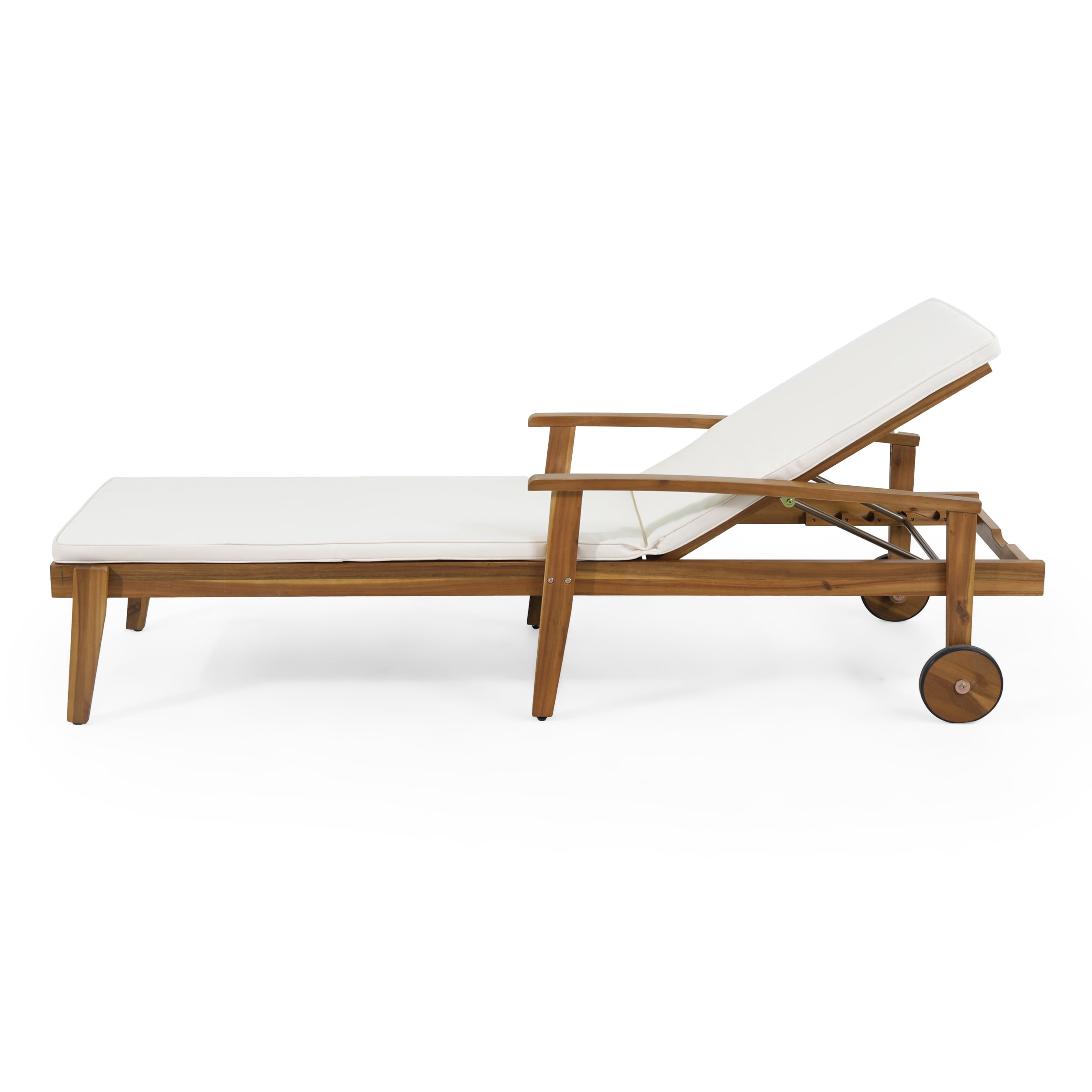 Noble House Multiple Positions Acacia wood Outdoor Chaise Lounge - Set of 2 - Teak and Cream