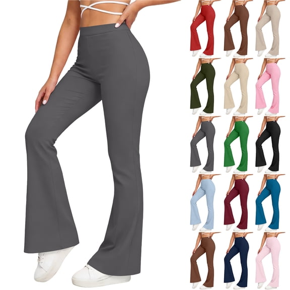 Smsaxvxz Yoga Pants Women High Waist Solid Soft Casual Stretch Flared Bottoms Athletic Running Trousers Dark Gray M