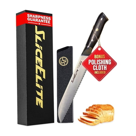 SliceElite Slice Series 8 Inch Bread Knife High Carbon German Steel Pakkawood Handle Serrated Edge Kitchen Bread Cutter Sourdough Slicer Cake Cutting Fruit Vegetable Tool Sandwich Chef Gift Blade