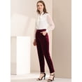 thumbnail image 4 of Pantalón de Terciopelo de Pierna Ancha Elástica con Bolsillos y Cintura Alta para Mujer Allegra K Rojo S, 4 of 6