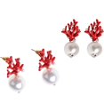 thumbnail image 1 of OHDUJK Pendientes de mujer Esmalte Coral rojo Resina Astas Perla Pendientes de botón Joyería de moda LingWen 8390606456267, 1 of 1