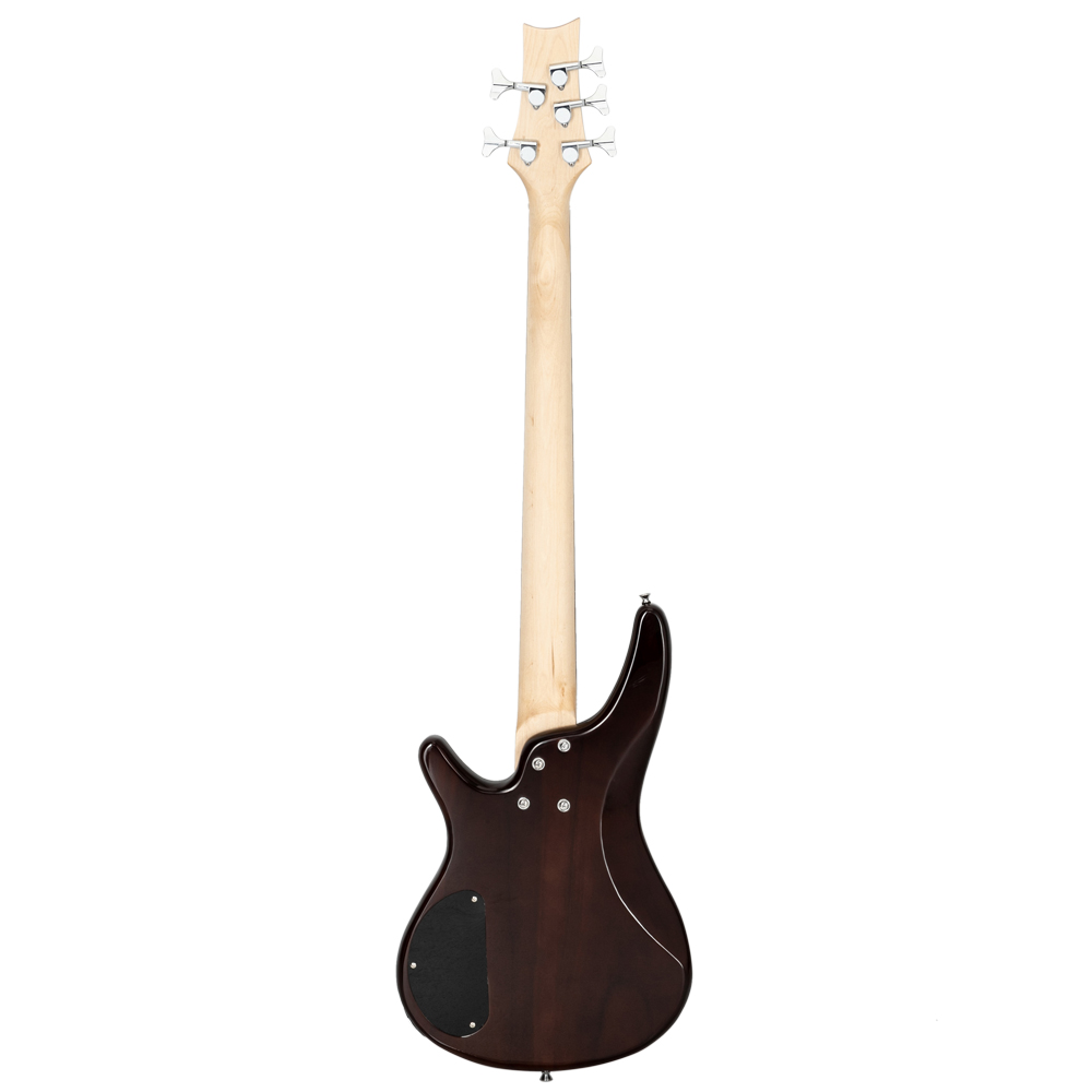 GIB Electric 5 String Bass Guitar Full Size Adjustable Bridge With Bag Strap Pick For Beginners Pros Earth Brown