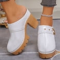 thumbnail image 3 of Heeled Sandals for Women Closed Toe Backless Mules Fashion Studded Splice Leather Slides Chunky Lug Sole Platform Heels White Size 7, 3 of 7
