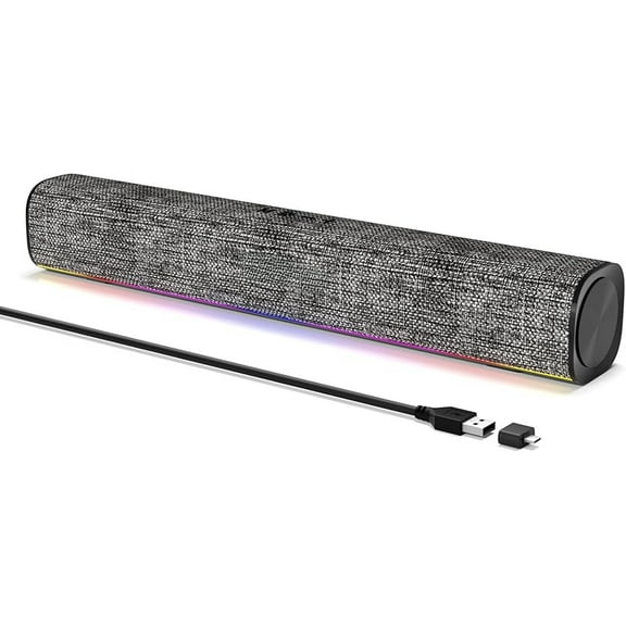R100 Bluetooth Computer Speakers with Dynamic LED Light, USB Plug & Play PC Speakers with Switch Button, Clearly Sound Soundbar for Desktop Laptop Monitor(USB-C to USB Adapter Included)