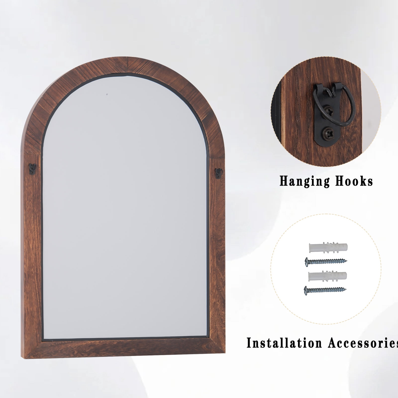 Anyrose 40.2"x30" Arch Wooden Framed Vanity Bathroom Mirror, Brown