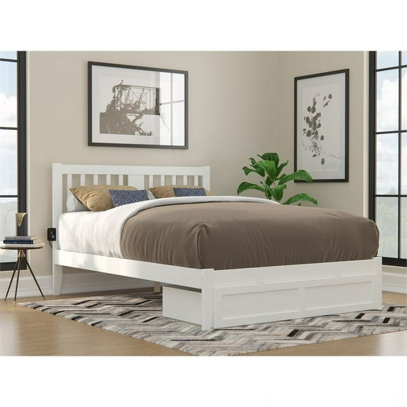 AFI Tahoe Queen Solid Wood Foot Drawer Bed with USB Turbo Charger in White