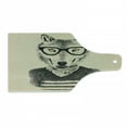 thumbnail image 1 of Hipster Cutting Board, Hand Drawn Design Portrait of Happy Wolf in Stripped T Shirt and Glasses, Decorative Tempered Glass Cutting and Serving Board, in 3 Sizes, by Ambesonne, 1 of 2