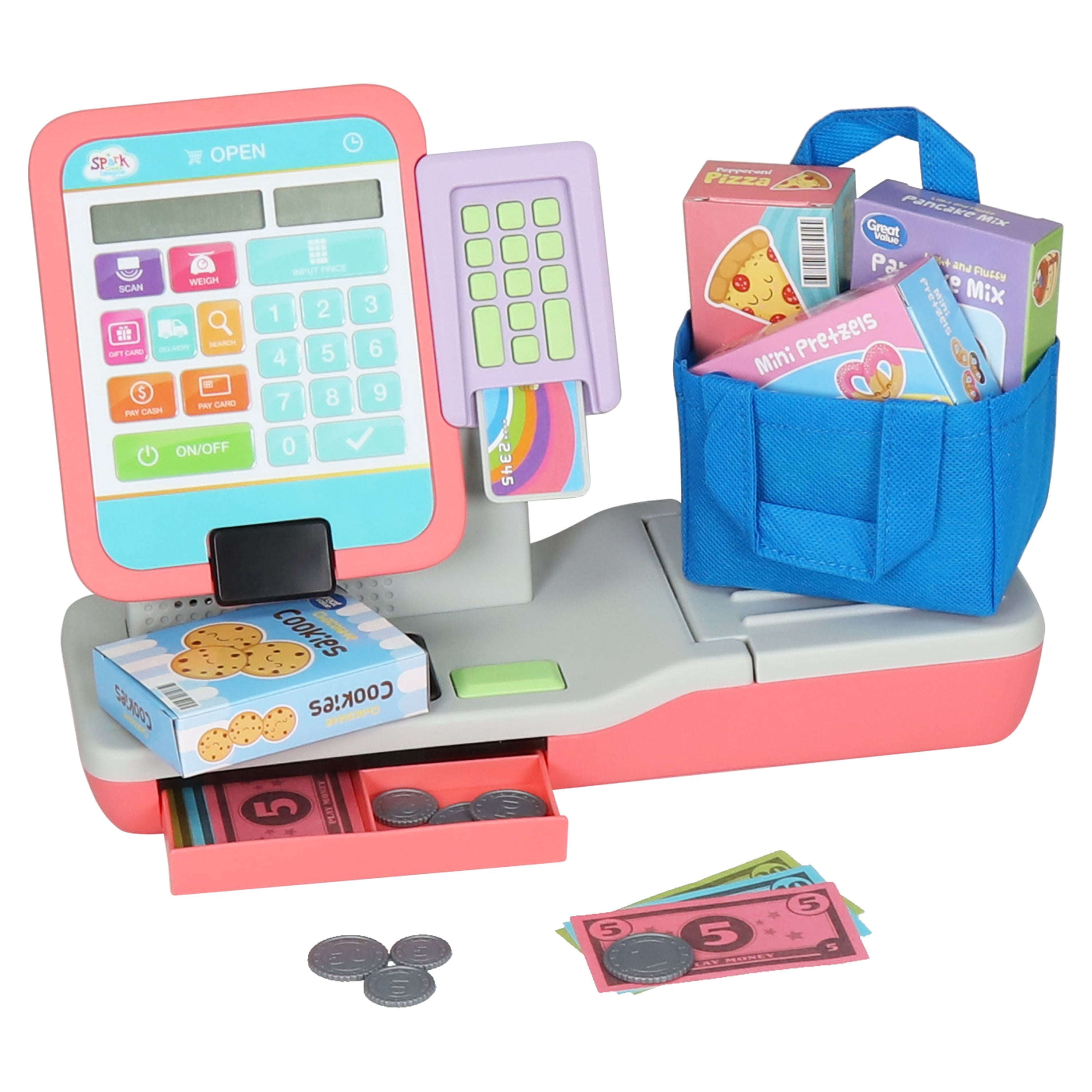 Spark Create Imagine Check Out Station Play Cash Register with Play Money, 21 Pieces