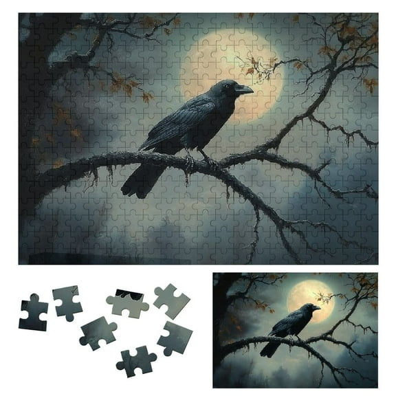 Patifu Challenging Difficult Wood Puzzles for Adults Crow Moon Model Wooden Jigsaw Puzzle Gift for Family Friends Halloween 300 PCS