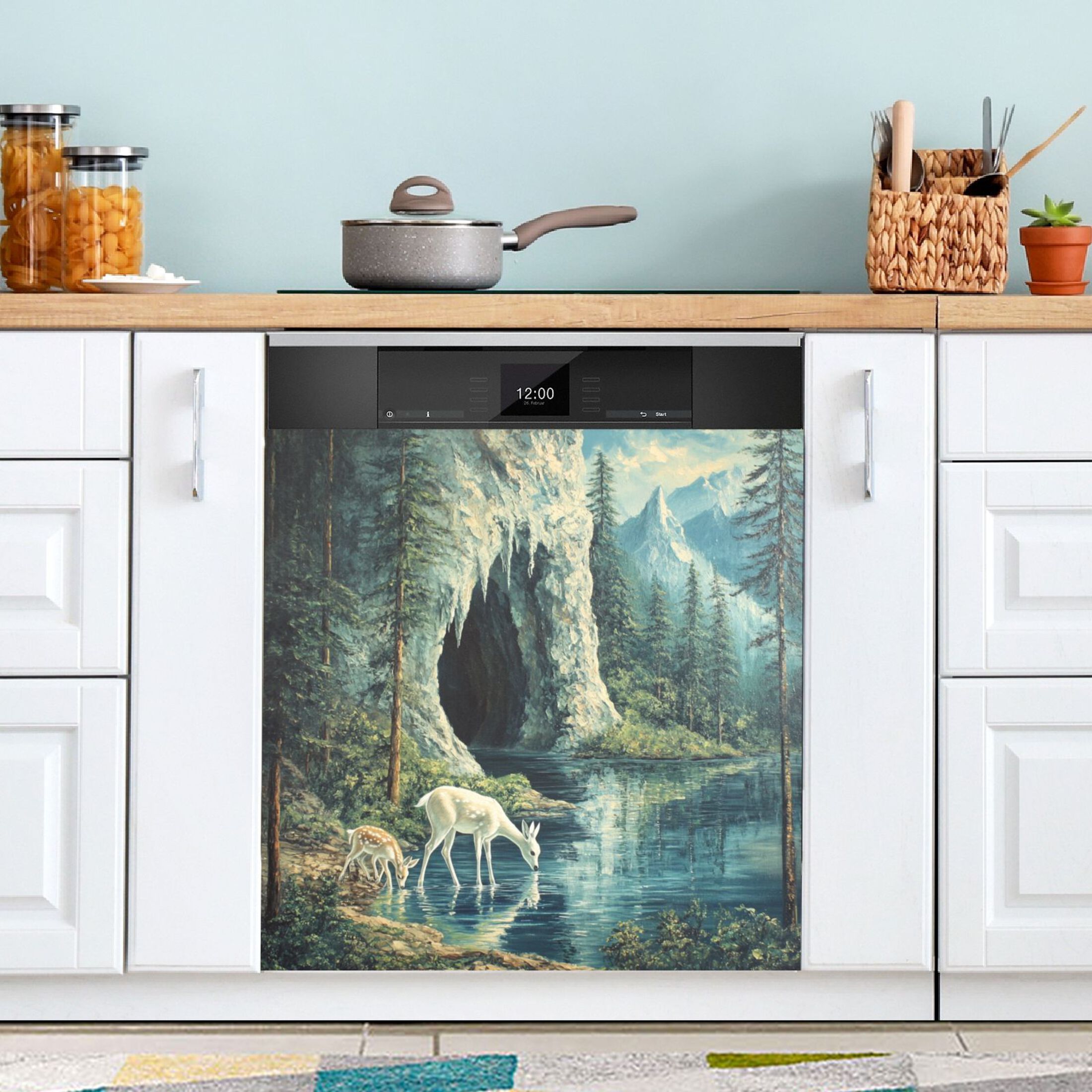 Dishwasher Magnetic Sticker 23x26 Inch Refrigerator Magnetic Sticker Washing Machine Magnetic Sticker Kitchen Panel Magnetic Sticker Home Decor Little Deer Stream Water