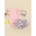 thumbnail image 4 of Xingqing Newborn Baby Girl My 1st Easter Outfit Short Ruffle Sleeve Rabbit Bodysuit Bunny Romper and Floral Shorts Set, 4 of 7