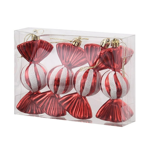 Eosunjian 4 Pcs Christmas Candy Decorations Glitter Hanging Candy Ornaments Brightly Colored Candy Pendant for Xmas Tree Party Decor (Red)