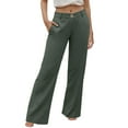 thumbnail image 1 of Pantalones palazzo de cintura alta para mujer - Pierna ancha, bolsillos - Informal/Mezcla de lino - Pantalones de moda - S-XXL, 1 of 5