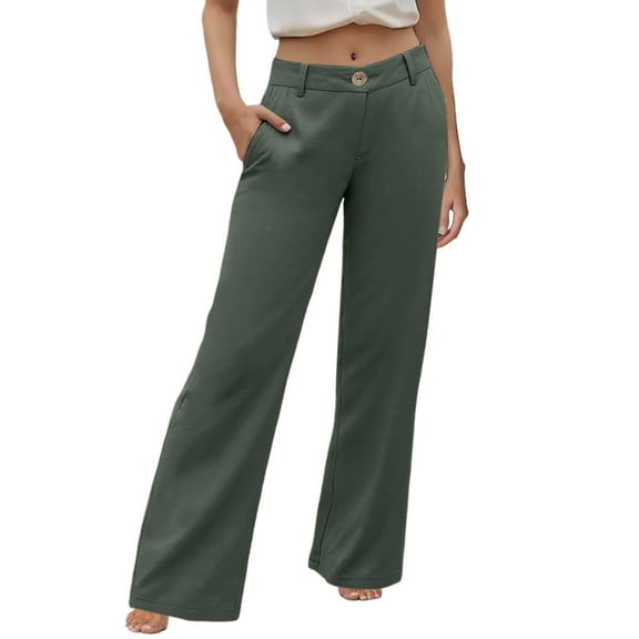 OSOLU Solid Color Women Casual High Waisted Palazzo Pants Wide Leg Long Trendy Trousers With Pocket Daily Relaxed Fit Breathable Bottoms