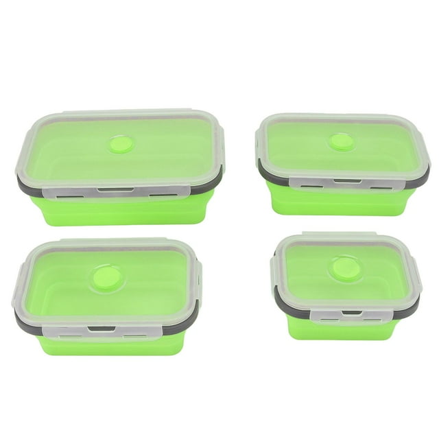 Lot de 4 boîtes de conservation alimentaire en silicone, portables, pliables, pour la cuisine, pour hommes et femmes, vertes