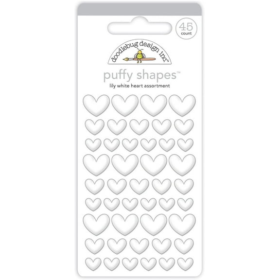 Doodlebug Puffy Stickers-Lily White Heart