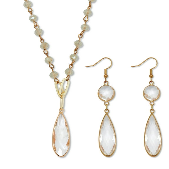 Crystal Goldtone Drop Necklace and Crystal Earrings 2-Piece Set