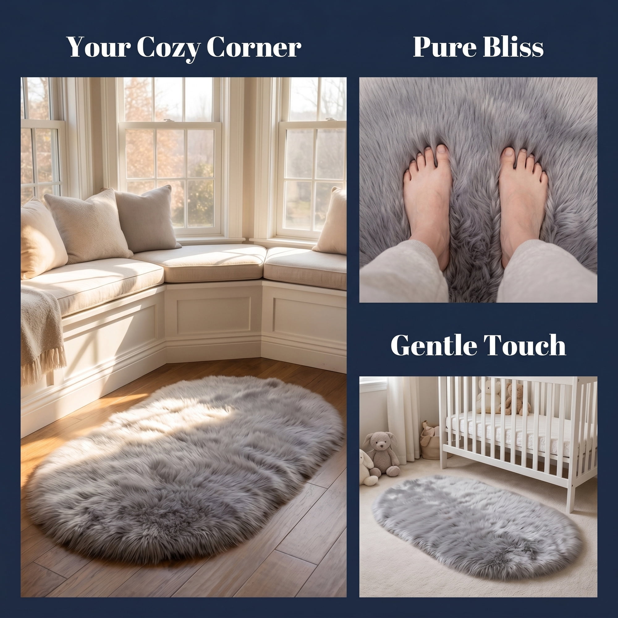 Unique Bargains Shaggy Area Rug Ultra Fluffy Non-Slip Fuzzy Carpet 24" x 16" Light Gray