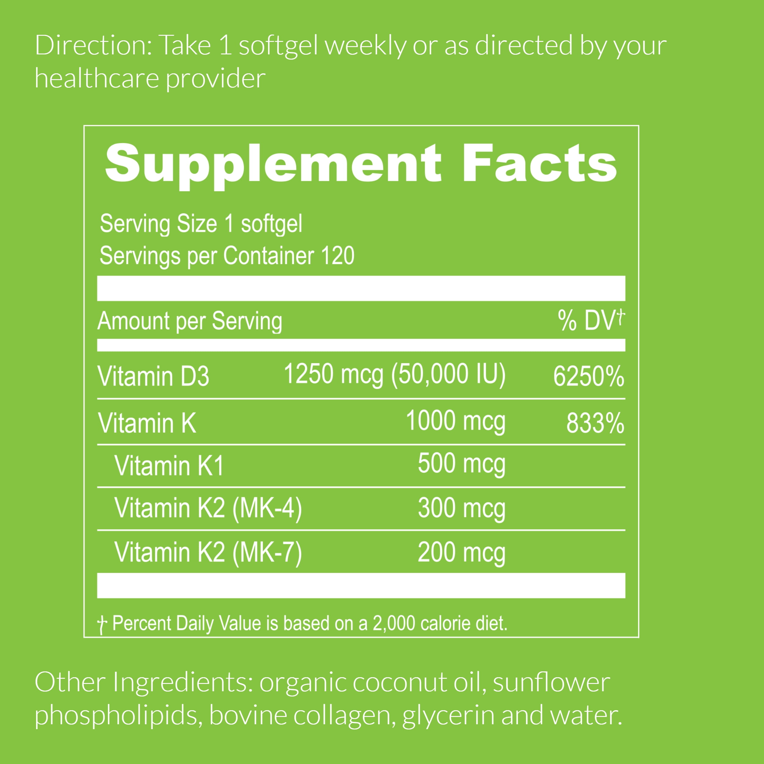 UpNourish Liposomal Vitamin D3 50000 IU (Vitamina D3 de 50000) with 1000 mcg Vitamin K, High Dose Vitamin D3 K2 Once Weekly Supplement, Vitamin D 50000 IU with K1, K2 MK-4 and MK-7, 120 Mini Softgels