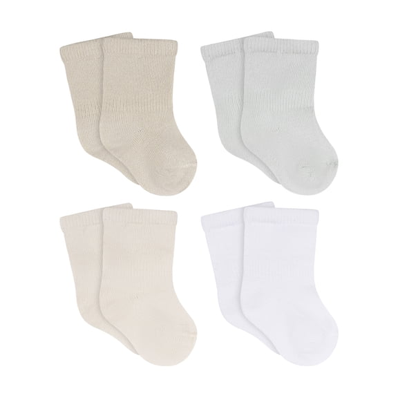 Gerber Baby Neutral Wiggle Proof Jersey Crew Socks, 4-Pack, Sizes 0/6 Months - 6/12 Months