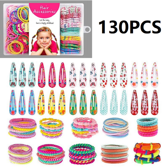 130 Pcs Hair Accessories Set for Little Ones Girls, Including Butterfly Clips, Elastic Ties, Bobby Pins, and Hair Ropes