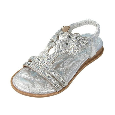 Otqutp Baby Girls Soft Sequins Sandals Elegant Fancy Glitter Open Toe Strap Shoes Toddler Flat Summer Wide Sandals Fancy Formal