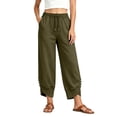 thumbnail image 2 of Karymi Linen&nbsp;Pants&nbsp;Women Thick Cropped Sweatpants, Elastic Drawstring Waist Jogger Pants, Button Decor Irregular Split Hem Trousers with Side Pockets, 2 of 9