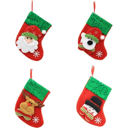 Classic Santa Ornament 4pcs Xmas Stockings Merry Christmas Decorations Bags Socks Classic Candy Bag Hanging Ornament(Snowman Elk Bear Santa Claus) ()