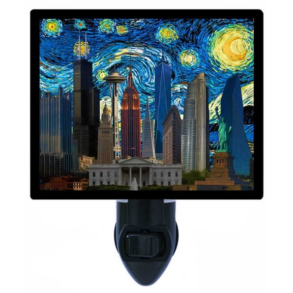 Night Light - USA Starry Night. | Van Gogh Theme, Includes Free Switchable Insert, 4W Bulb, E12 Base