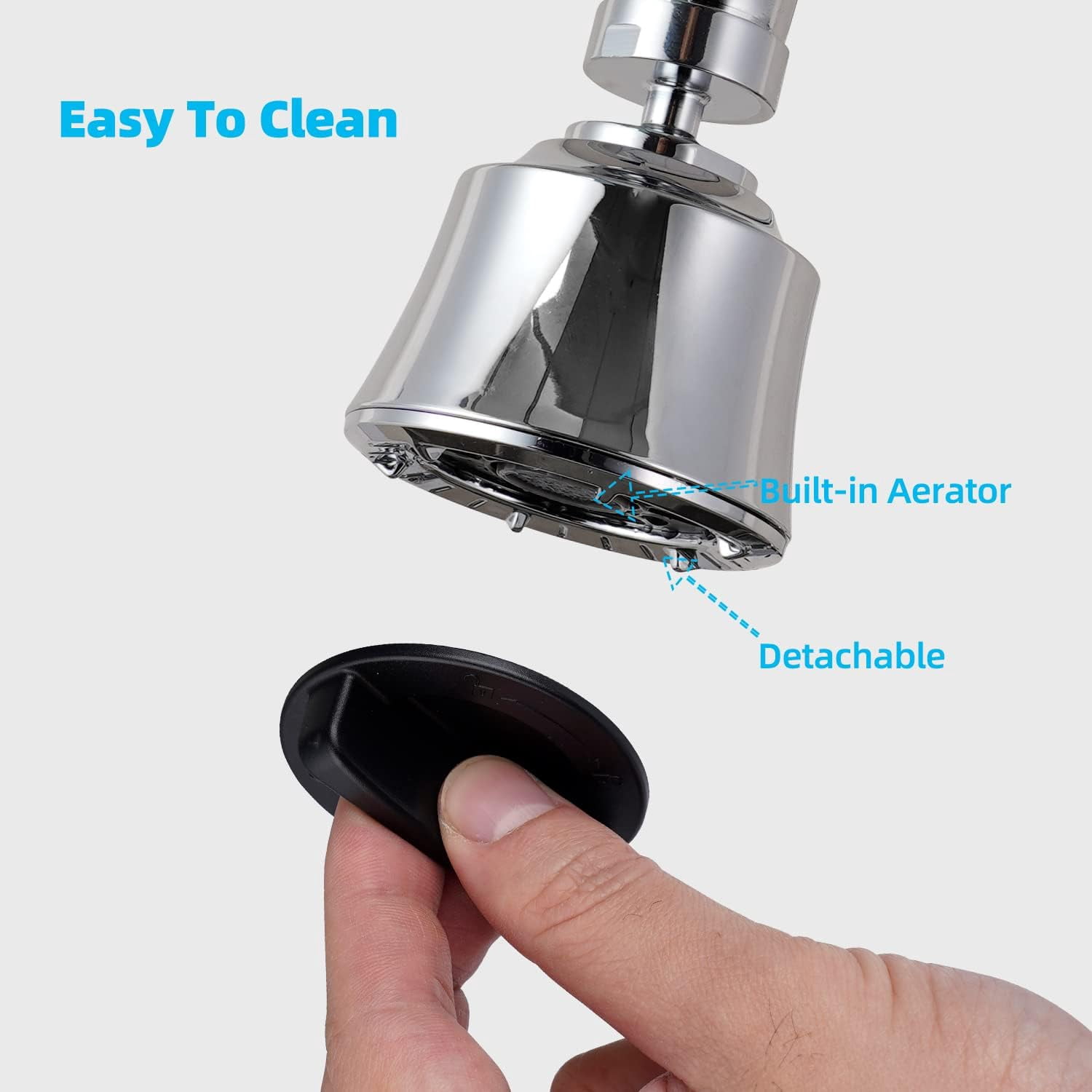 Kitchen Sink Faucet Head with Metal Ball Joint, 360° Swivel Faucet Sprayer Head, Big Angle Sink Faucet Aerator Adapter 55/64-27UNS Female Thread, 4 Spray Modes, Extra Metal Adapters, Chrome