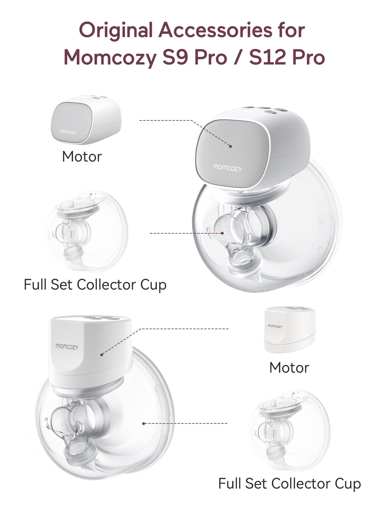 Momcozy Breast Pump Overall Collector Cup for S9 Pro S12 Pro (24mm Double Sealed Flange) Made by Momcozy