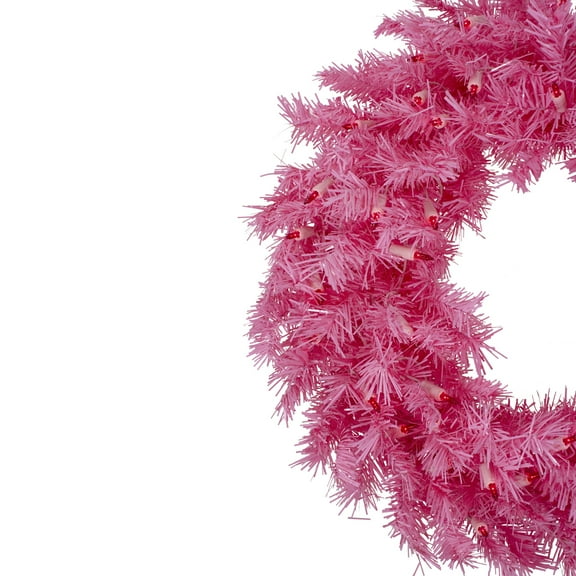 Northlight 24" Pre-Lit Pink Spruce Artificial Christmas Wreath, Pink Lights