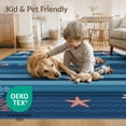 thumbnail image 4 of ODIKA 4'x6' Washable Area Rug Seascape Ocean Starfish Coral Emblems Marine Seashell Striped Flowing Dynamic for Home Office, Under Desk, Non-Slip Chair-Friendly, Flatwoven, 4 of 7