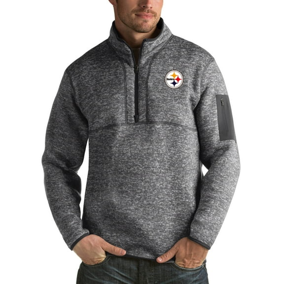 Men's Antigua Heather Black Pittsburgh Steelers Fortune Big & Tall Quarter-Zip Pullover Jacket