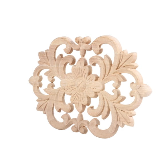Fdit 1 Pce Nouvelle Conception Applique en Bois Sculptée Non Peinte pour Décoration de Meubles de Porte et d'Armoire à la Maison, Applique en Bois