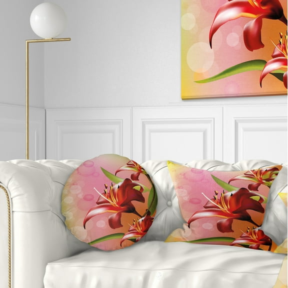 Designart Beautiful Vector Flower on Pink - Flowers Throw Pillowwork - 12x20