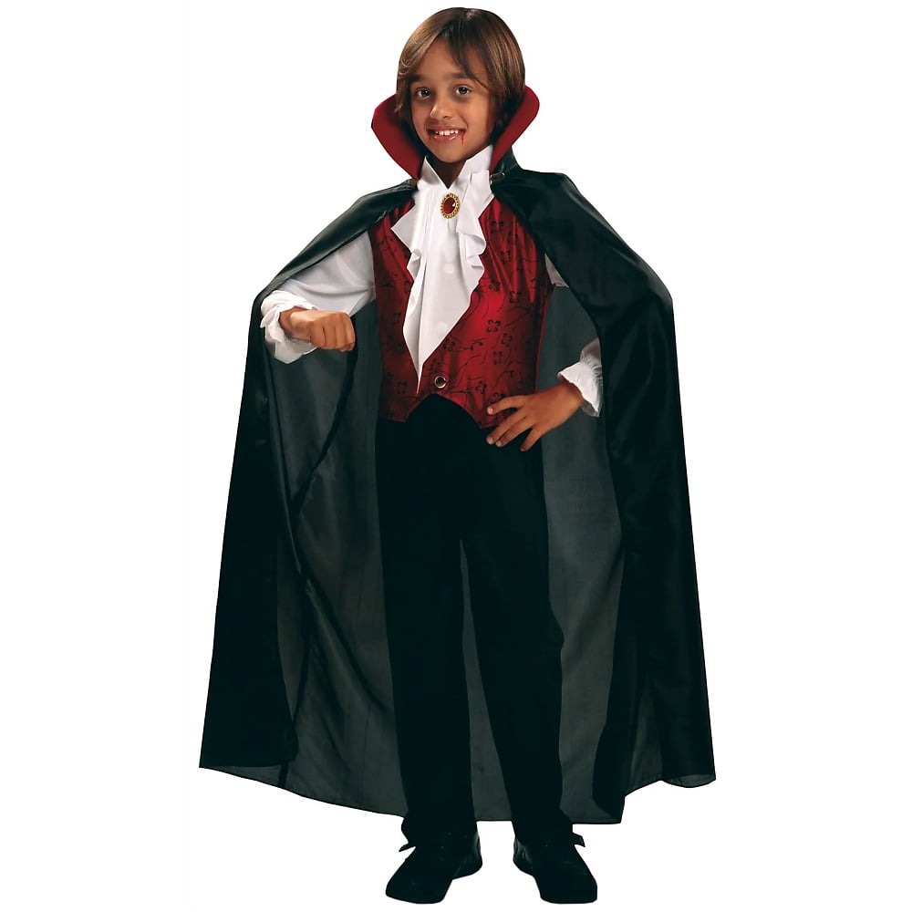Childrens Black Velvet Hooded Cape Dracula Halloween Fancy Dress Kids 88cm 