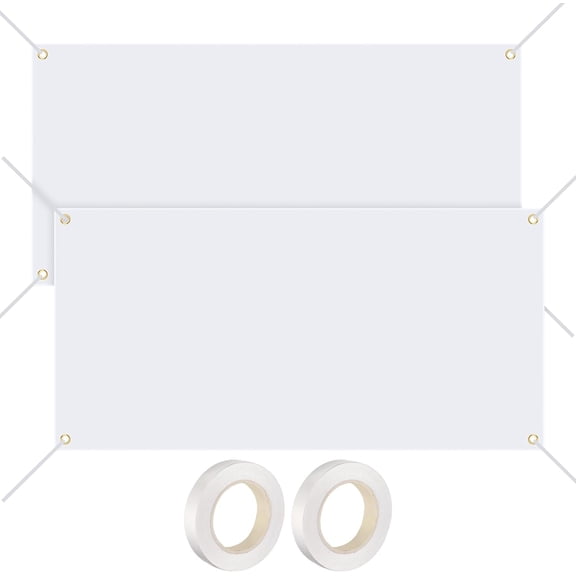 2 Pcs 3x6 Feet Large Blank Banners to Decorate, Thick Polyester Oxford Sublimation Banner with Hanging Ropes, White DIY Banner Signs for Business Indoor Outdoor Wall Decor