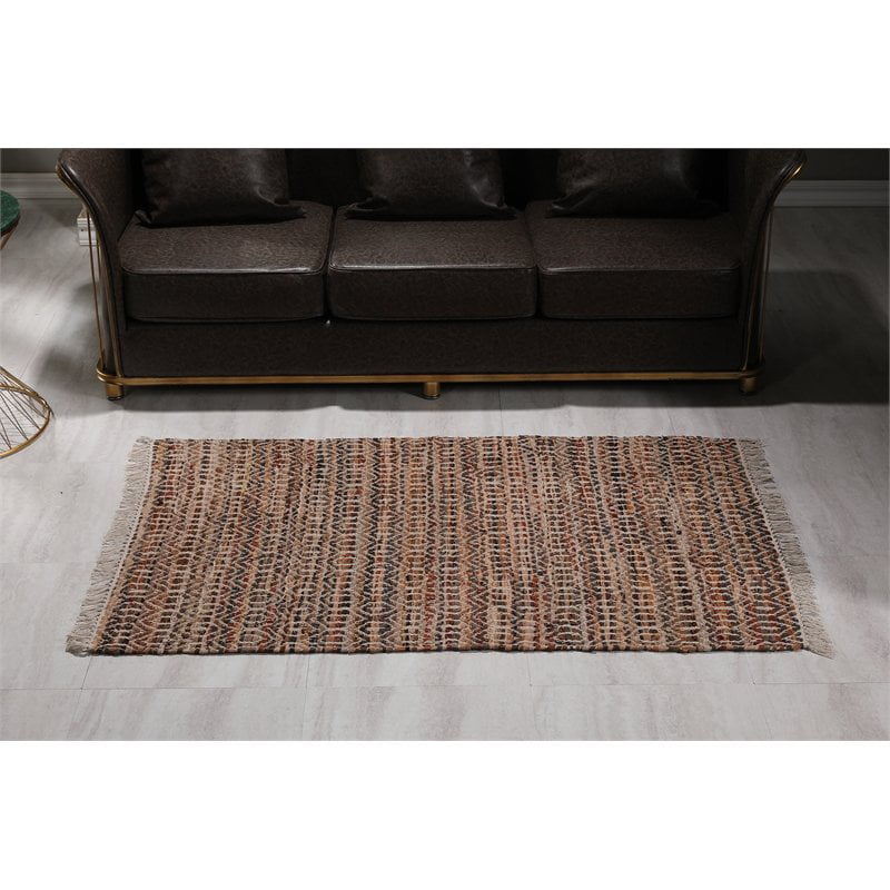 Luxen Home 3x5 ft Handwoven Coffee Leather and Cotton Indoor Area Rug 
