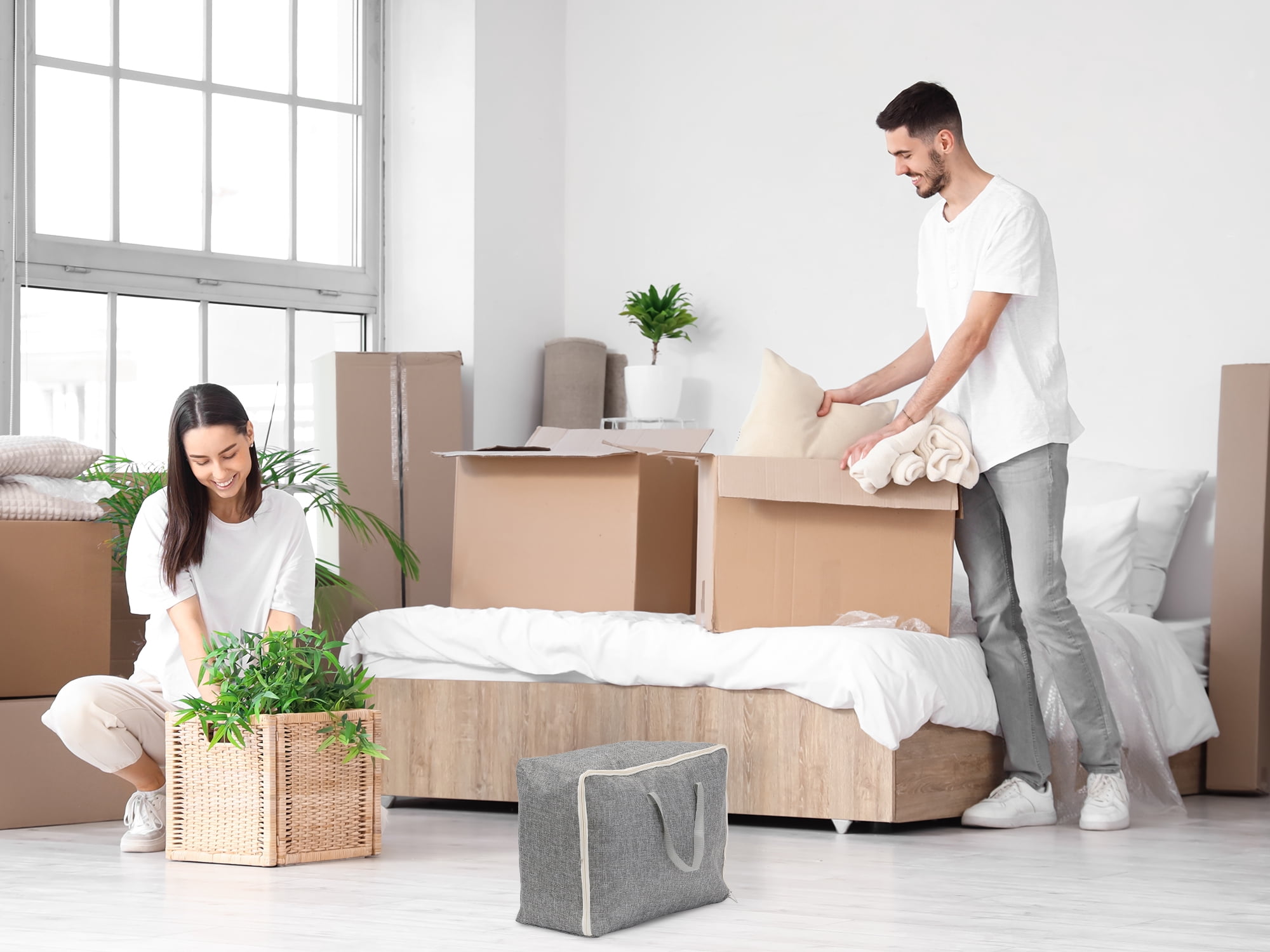 Unique Bargains 1 Pack Clothes Storage Bags Moving Bags Grey 21.5*8*14in