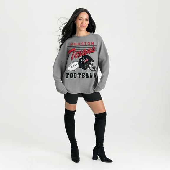 Women's Gameday Couture Gray Houston Texans Oversized Sweet Victory Corded Sweatshirt