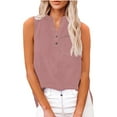 thumbnail image 6 of Holzkary Linen Tank Tops for Women,Henley Sleeveless Tops Casual Summer Loose Fit T Shirts Solid Color Tunic Tank Tops V Neck Tee Button Shirt Top Stand Solid Color Collar Shirt Pink Xxl, 6 of 9