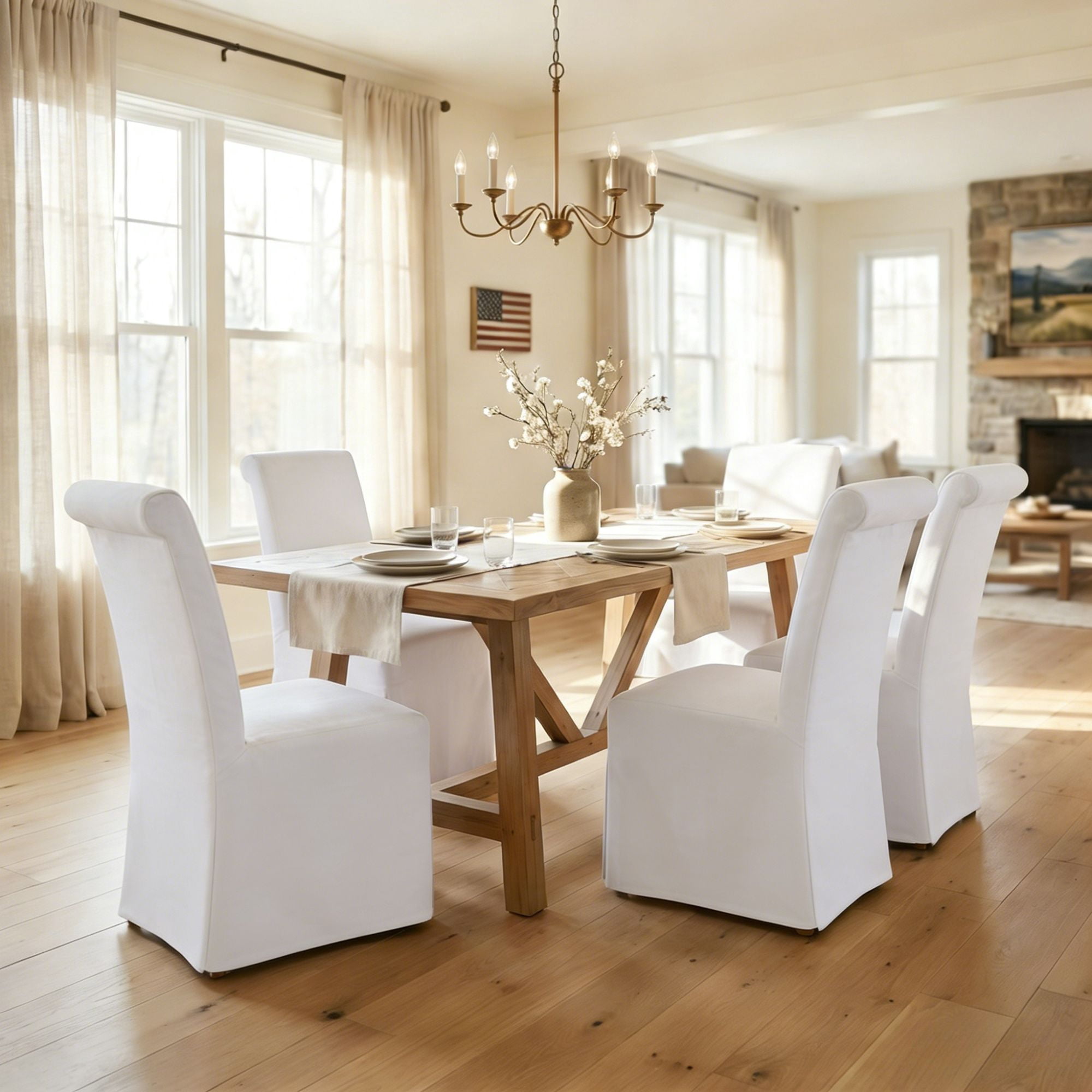 Dayalane Slipcovered Parsons Dining Chairs Set of 4, Modern Farmhouse High Back Linen Upholstered Chair with Removable Skirted, Classic Wooden Side Kitchen Chairs for Dining Living Room, Beige