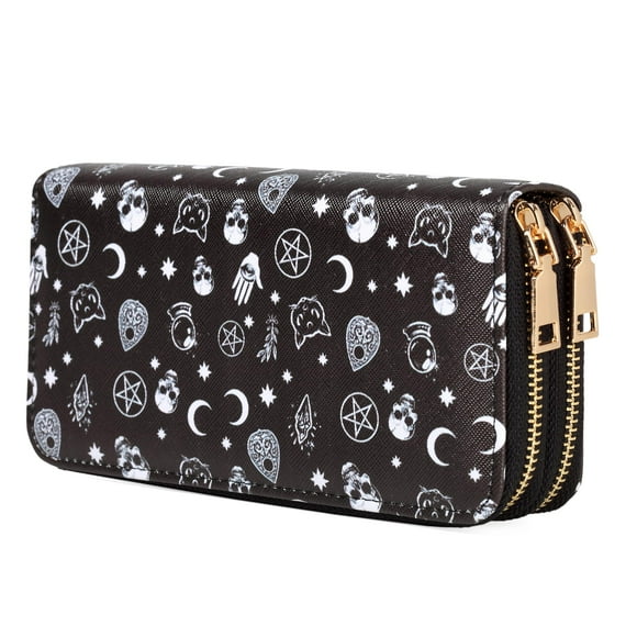 Cartera Nabegum Skull de piel sintética de gran capacidad, 19 x 10 x 4 cm