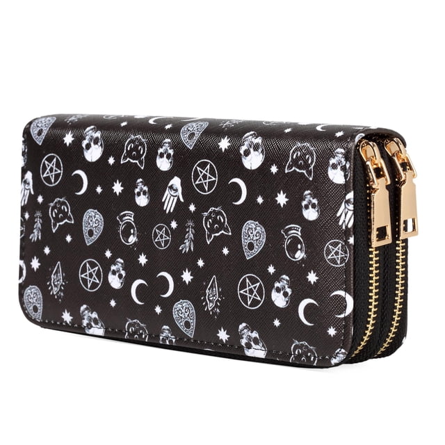 Cartera Nabegum Skull de piel sintética de gran capacidad, 19 x 10 x 4 cm