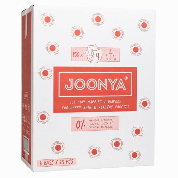 Pañales Joonya Baby tamaño 4 L (7-14 kg) 6 bolsas de 25 (150)