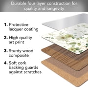 Cala Home Green Florals 4 Pack Premium Decorative Hardboard Cork Back Tabletop Placemats