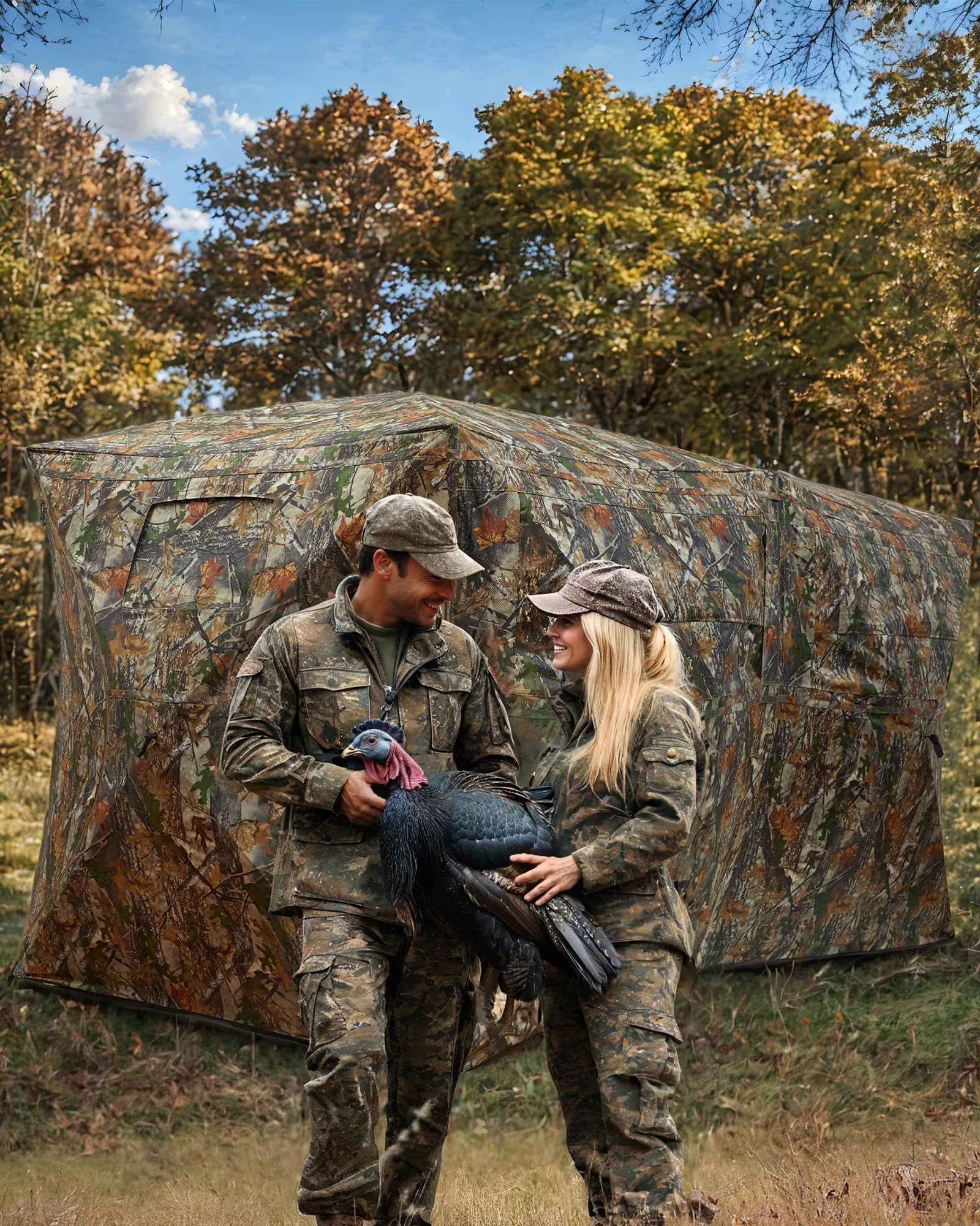 Towallmark Hunting Blind, Pop Up Ground Blinds for 4-6 People, 116" 58" 66" H with 270° See Through Windows and Silent Magnetic Door, Lightweight for Outdoor Hunting