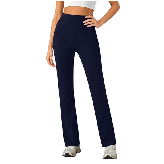 BaoFuBaoMei Yoga Pants Women Plus Size Elastic Waist Straight Leg Leggings Comfy Solid Pants Summer Casual Trousers with Pockets